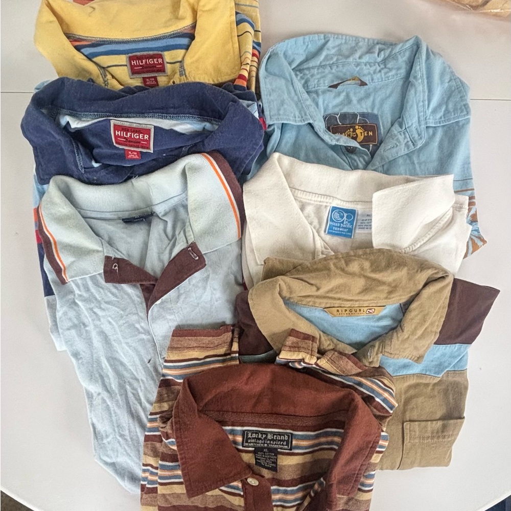 LOT of 7 NWT Y2K men’s polos Le Tigre, Buffalo, Mossimo, OP, Calvin Klein XL